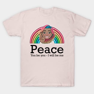 rainbow Reva Prisma peace sign emoji (black text) T-Shirt